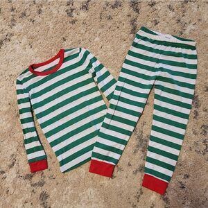 Coral Bee toddler green/white striped Christmas pajamas